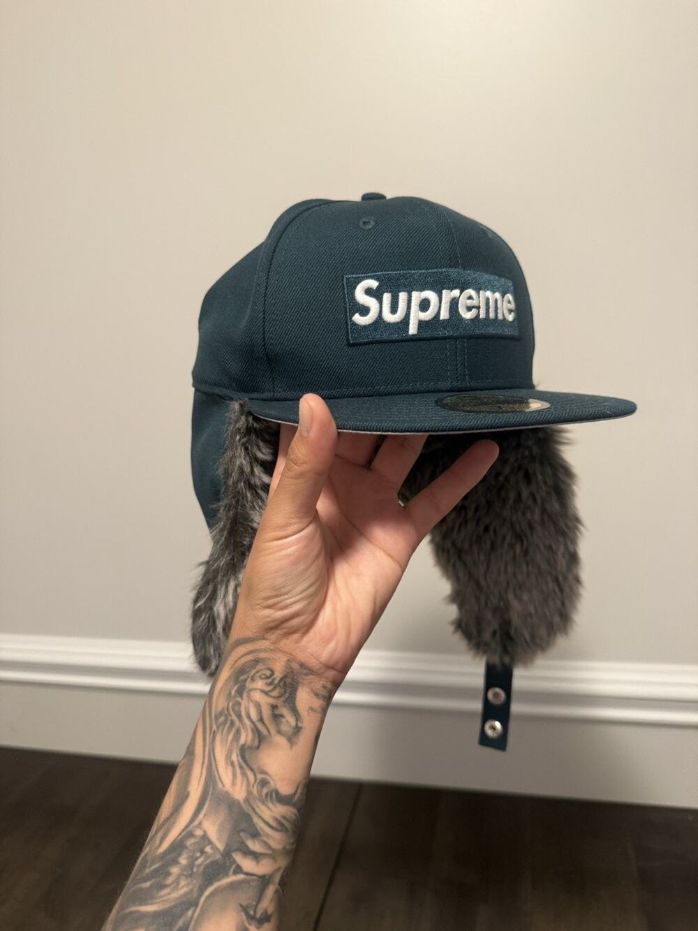 SUPREME x NEW ERA Ear Flap FUR TRAPPER (Faux Fur) Hat🔥GREEN FW19 7 3/8 Aviator